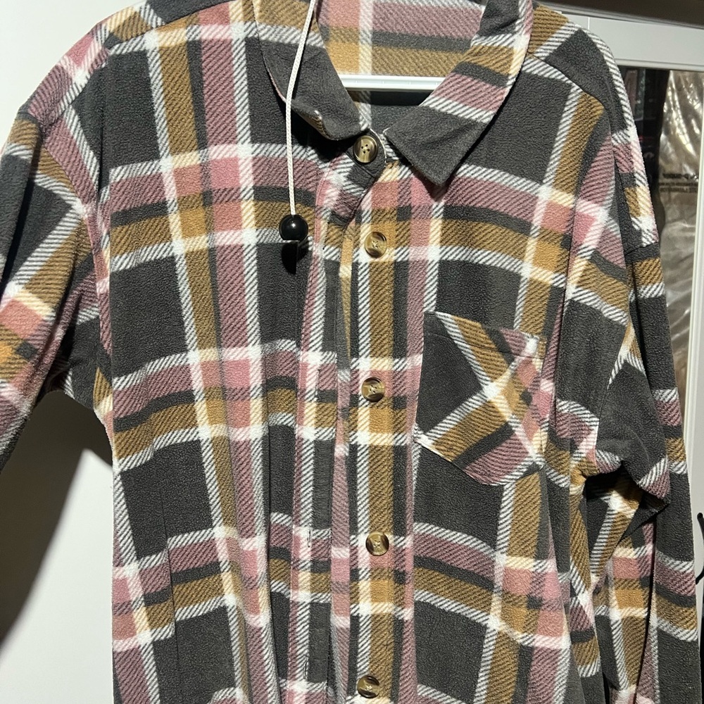 Maurices Plaid Shirt in Pink, Gray, and Tan